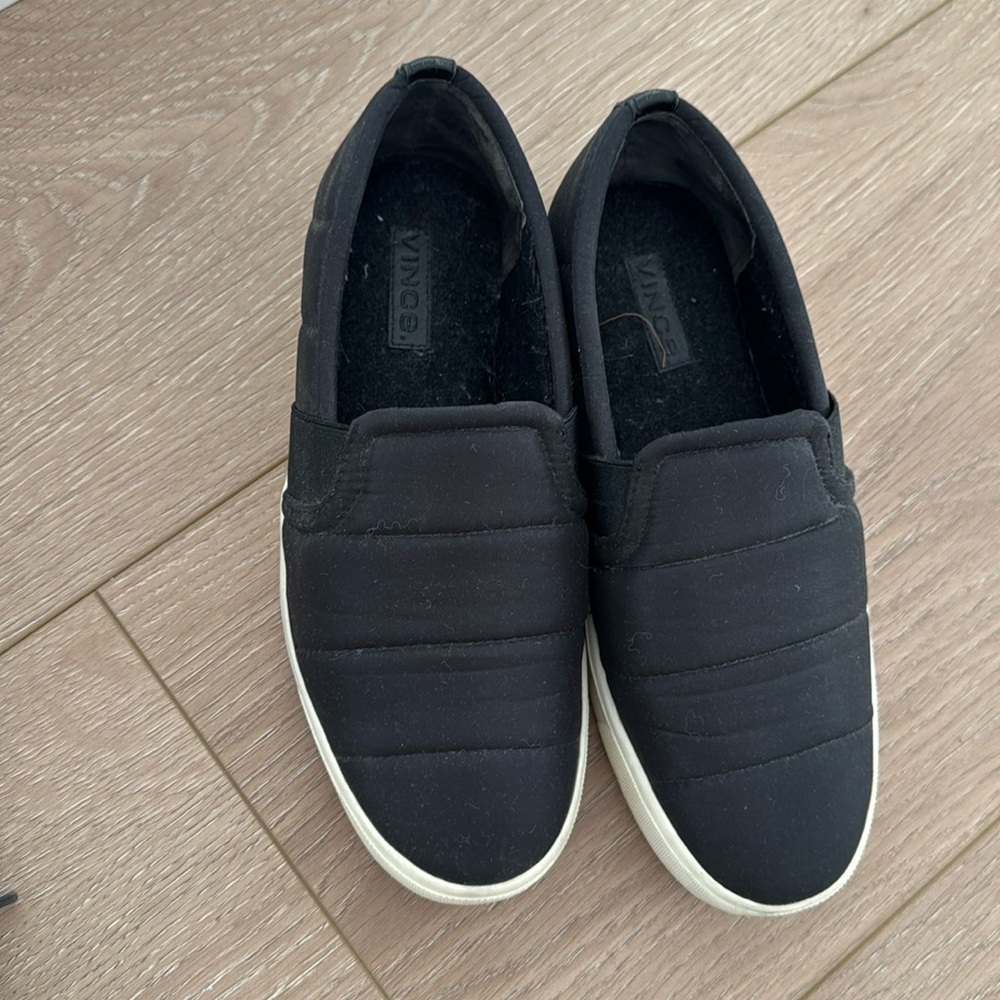 Black Vince puffer slip on shoes